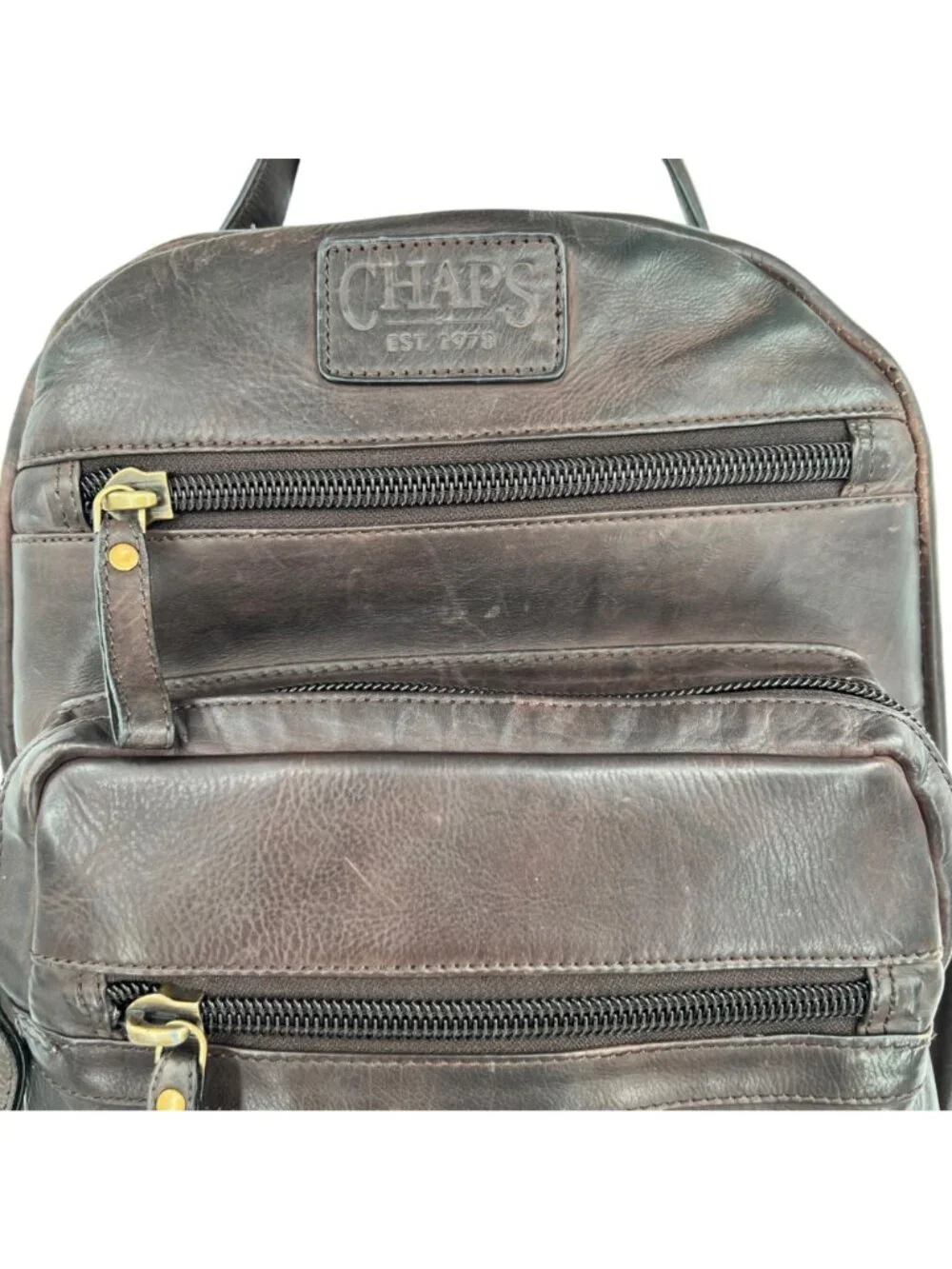 Chaps Leather Backpack Dark Brown Travel Laptop Bag Multi Pocket Rucksack